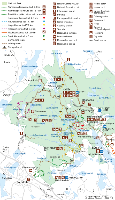 Map of Nuuksio - Hiking Trails - Nuuksio National Park in December