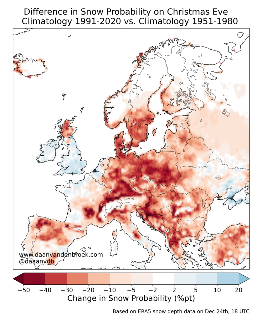 Change in White Christmas Probability Christmas Eve - Change in Snow Probability Christmas Eve
